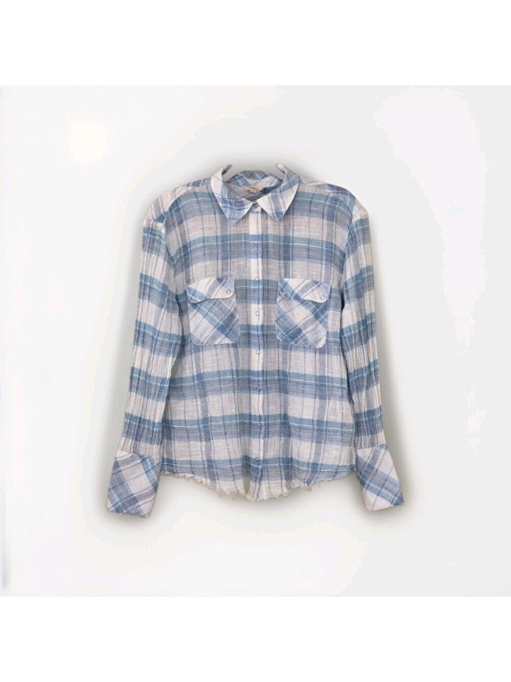 Elan Gauze Plaid Shirt Womens M Blue Multi Snap Buttons Cotton LS Western Boho